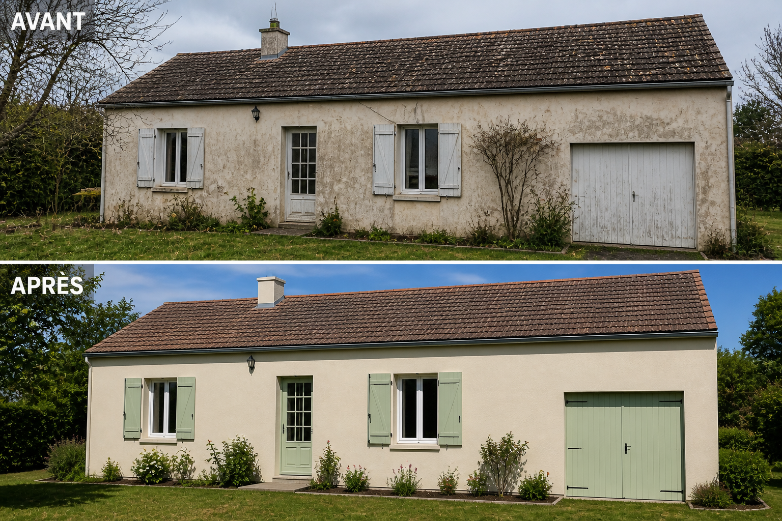 Chantier façade Ariège avant après