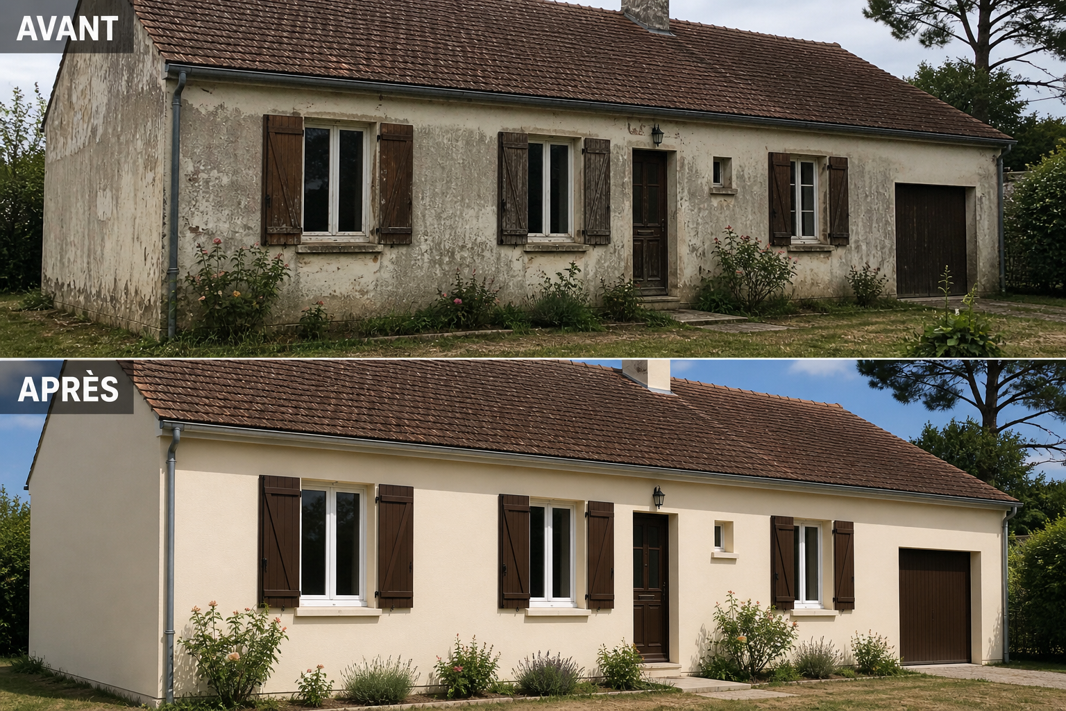 Rénovation façade avant après Ariège