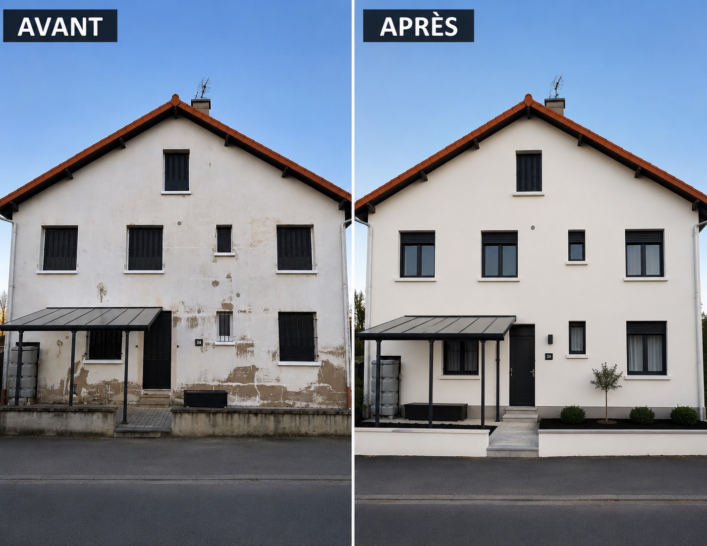 Ravalement façade Saint-Girons avant/après