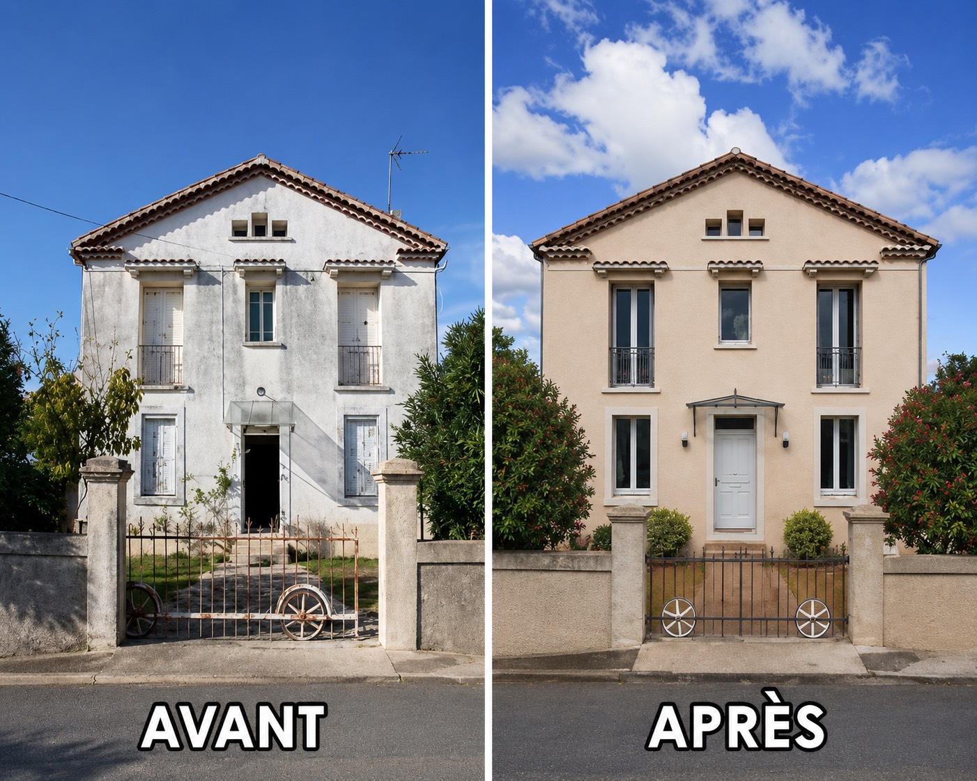 Ravalement façade Mirepoix avant/après