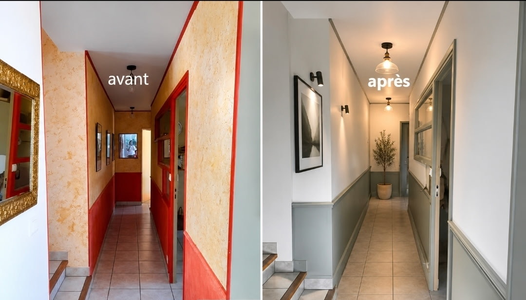 Rénovation couloir Foix avant/après
